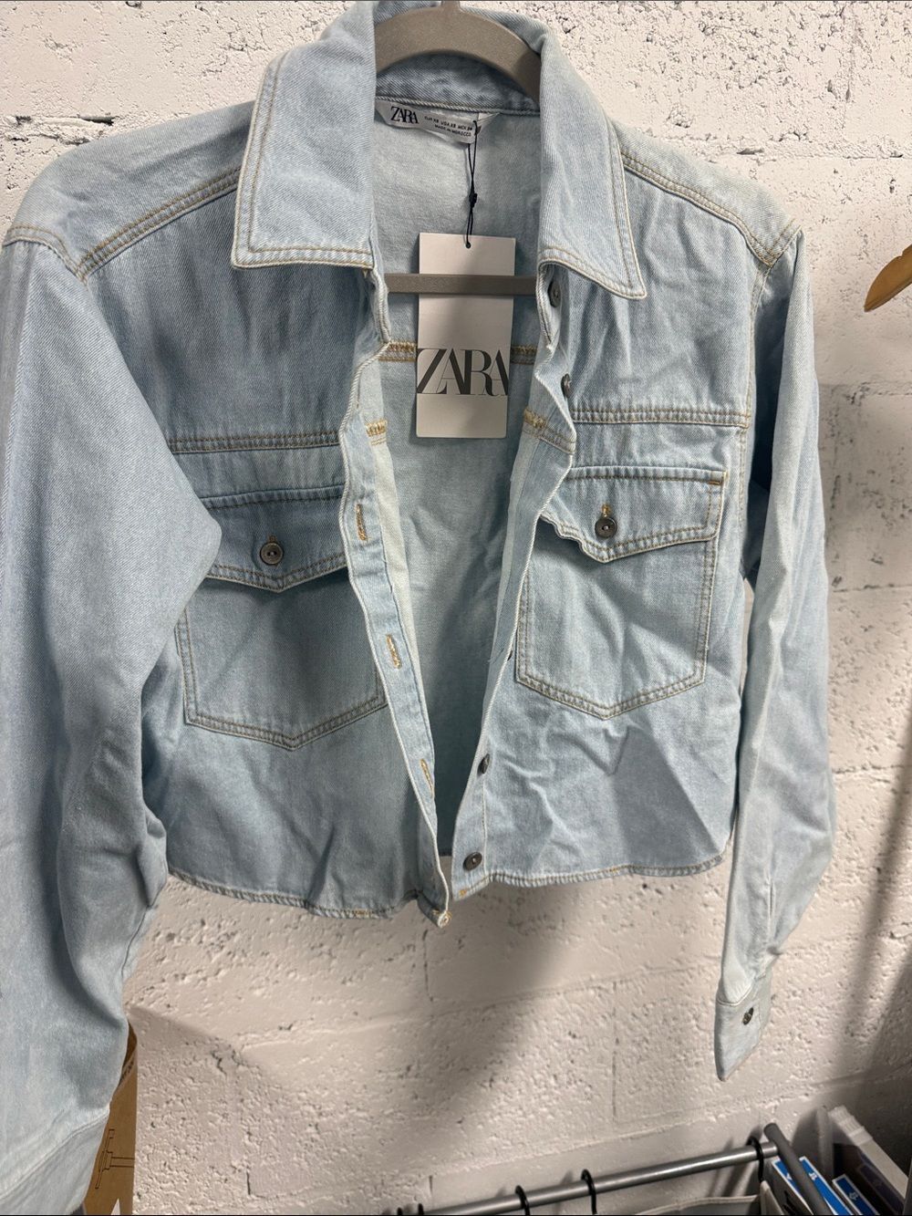 NWT Zara Light Blue Cropped Denim Jacket Size XS - NEW